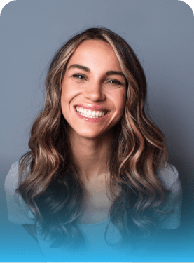 Smiling woman with wavy dirty blonde hair